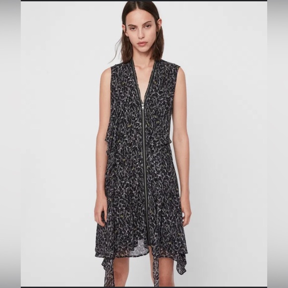 All Saints Dresses & Skirts - EUC All Saints Jayda dress crepe overlay front zip neck with wrap bands at waist